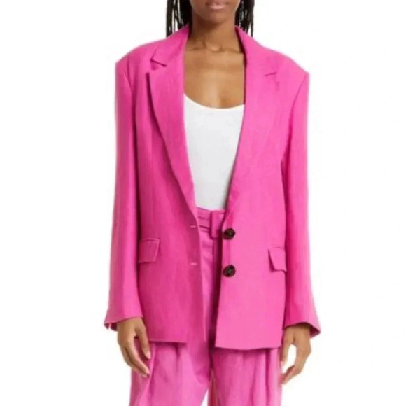 NWT!! FARM Rio - Linen Blazer - Hot Pink - Size Small With Shoulder Pads - Picture 1 of 8